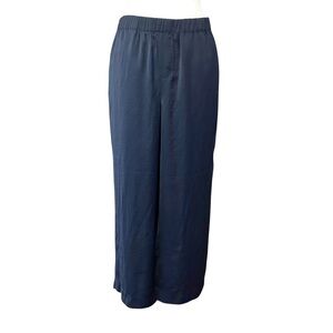 Chico’s Satin Wide Leg Pull On Elastic Waist Pant Women’s‎ SZ 10 in Navy Blue